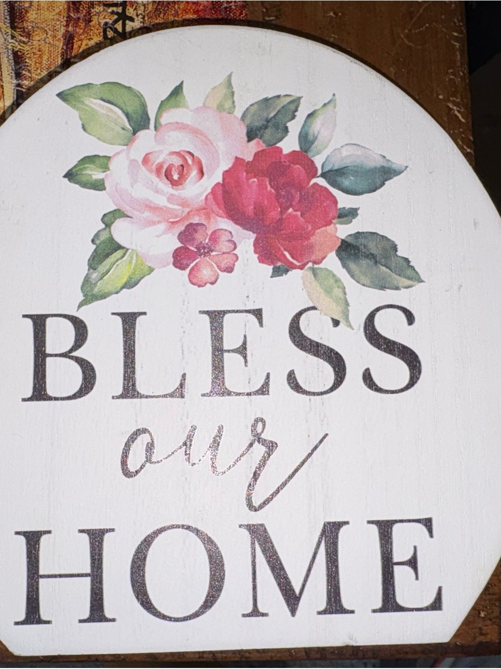 Rustic 'Bless Our Home' Floral Wall Decor - Pink & Red